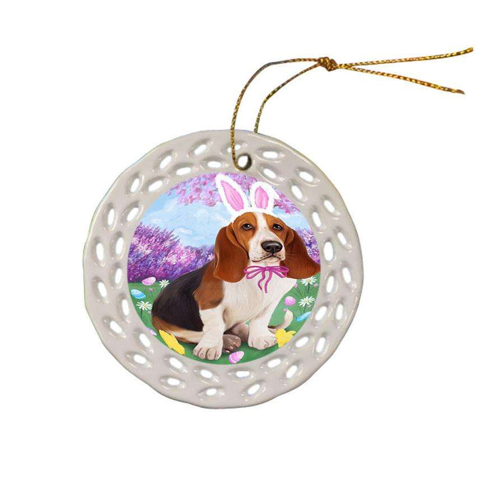 Basset Hound Dog Easter Holiday Ceramic Doily Ornament DPOR49041