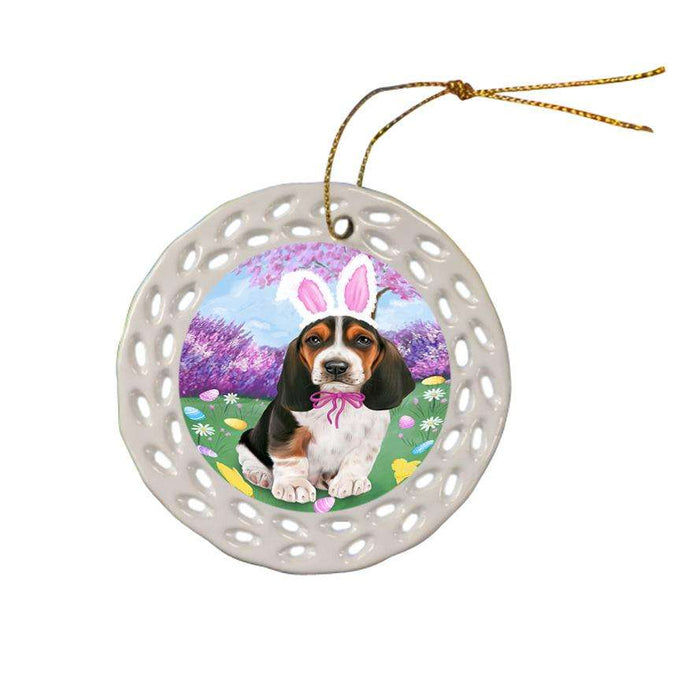 Basset Hound Dog Easter Holiday Ceramic Doily Ornament DPOR49042
