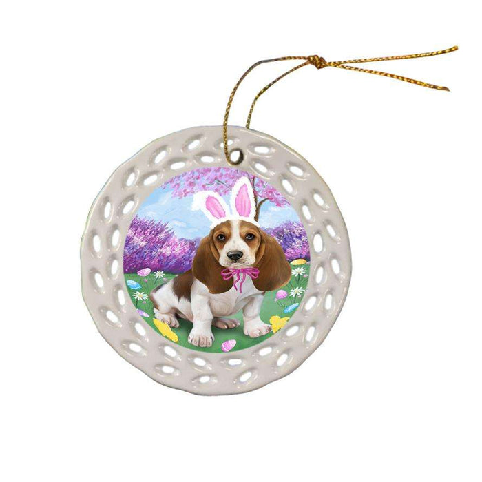 Basset Hound Dog Easter Holiday Ceramic Doily Ornament DPOR49043