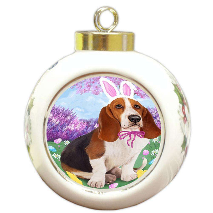 Basset Hound Dog Easter Holiday Round Ball Christmas Ornament RBPOR49041