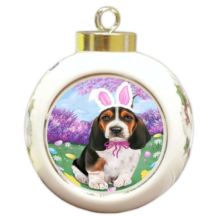 Basset Hound Dog Easter Holiday Round Ball Christmas Ornament RBPOR49042