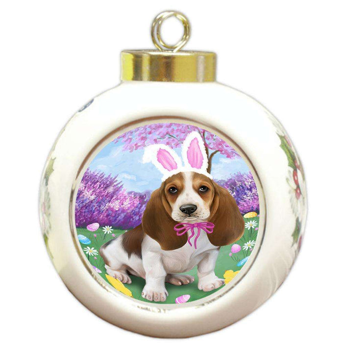 Basset Hound Dog Easter Holiday Round Ball Christmas Ornament RBPOR49043