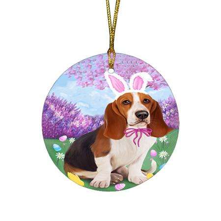 Basset Hound Dog Easter Holiday Round Flat Christmas Ornament RFPOR49032