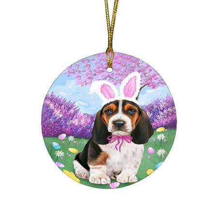 Basset Hound Dog Easter Holiday Round Flat Christmas Ornament RFPOR49033