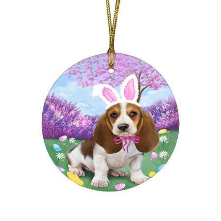 Basset Hound Dog Easter Holiday Round Flat Christmas Ornament RFPOR49034