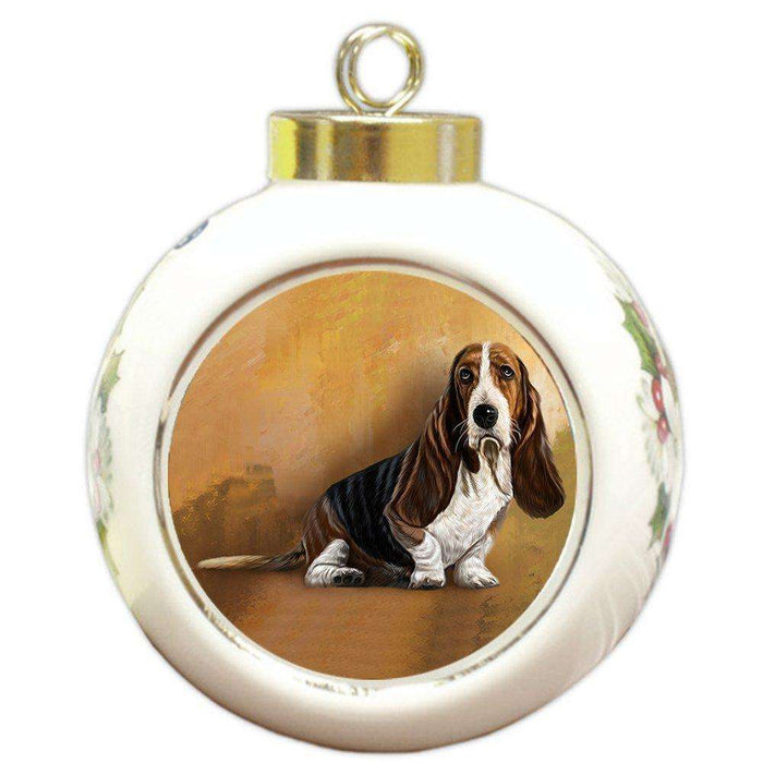 Basset Hound Dog Round Ball Christmas Ornament
