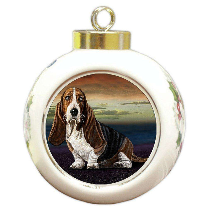 Basset Hound Dog Round Ball Christmas Ornament