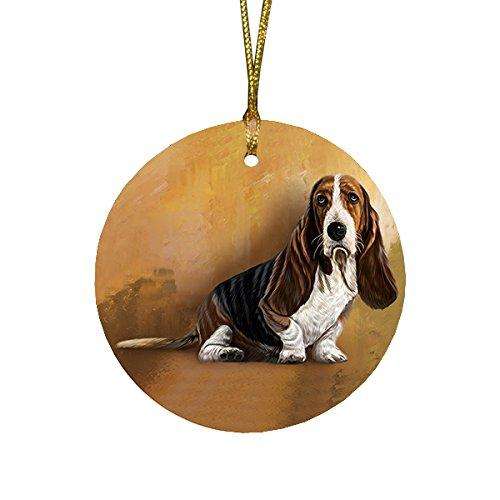 Basset Hound Dog Round Christmas Ornament