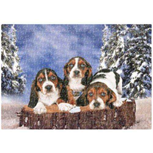 Basset Hound Puppy Winter 500 Pc. Puzzle with Photo Tin