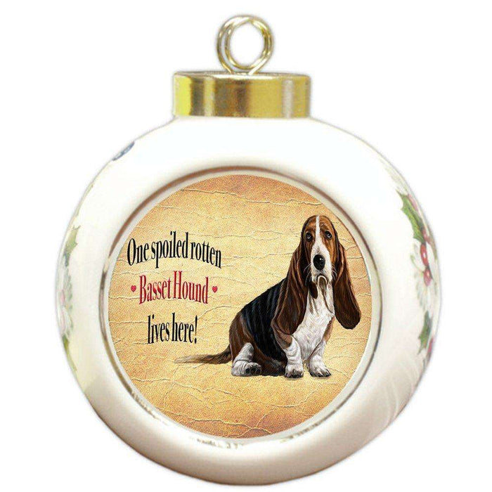 Basset Hound Spoiled Rotten Dog Round Ceramic Christmas Ornament