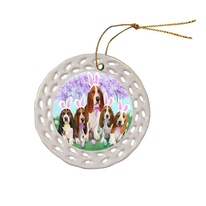 Basset Hounds Dog Easter Holiday Ceramic Doily Ornament DPOR49129