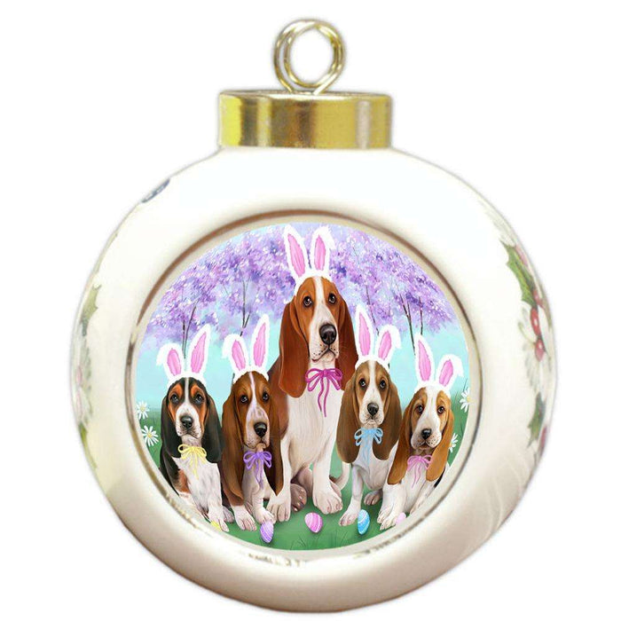 Basset Hounds Dog Easter Holiday Round Ball Christmas Ornament RBPOR49129