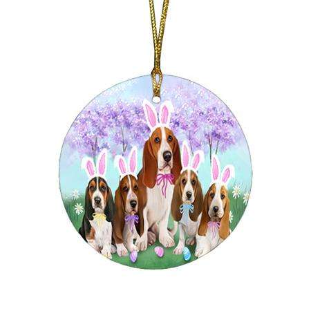 Basset Hounds Dog Easter Holiday Round Flat Christmas Ornament RFPOR49120
