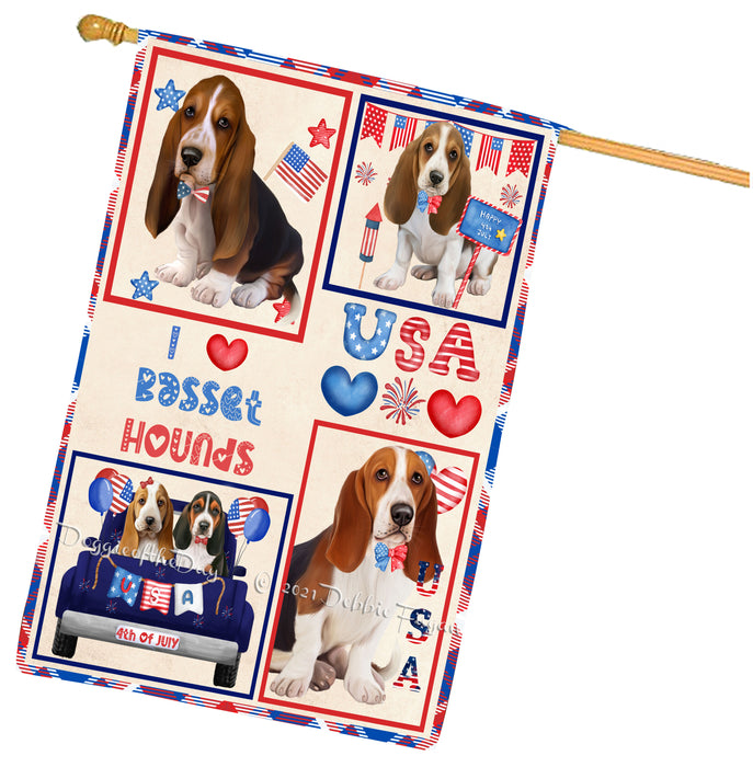 4th of July Independence Day I Love USA Basset Hound Dogs House flag FLG66923