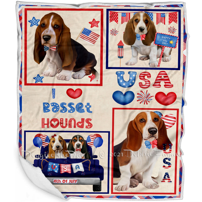 4th of July Independence Day I Love USA Basset Hound Dogs Blanket BLNKT143470