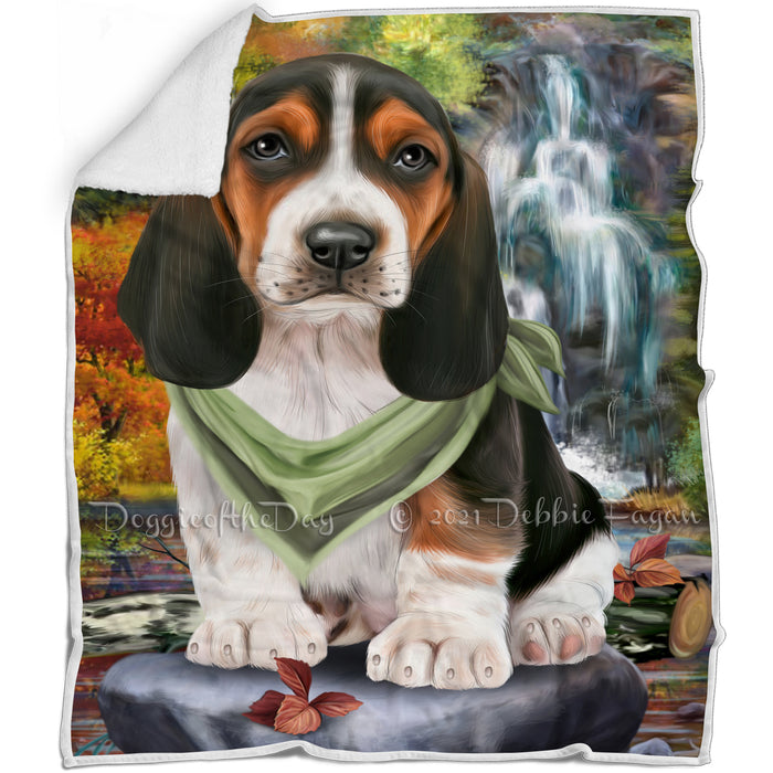 Scenic Waterfall Basset Hound Dog Blanket BLNKT83073