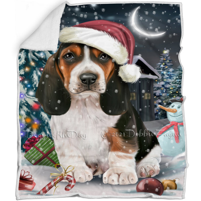 Have a Holly Jolly Christmas Basset Hound Dog in Holiday Background Blanket D134