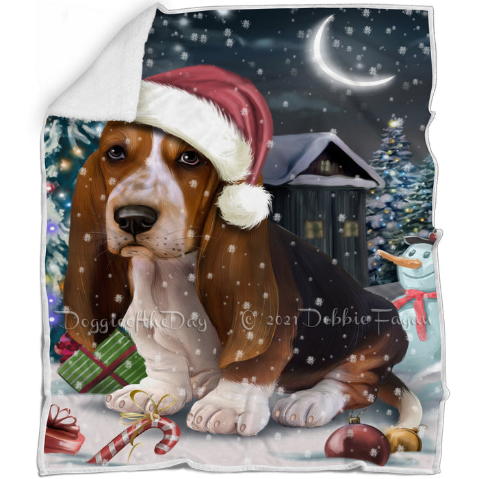 Have a Holly Jolly Christmas Basset Hound Dog in Holiday Background Blanket D135