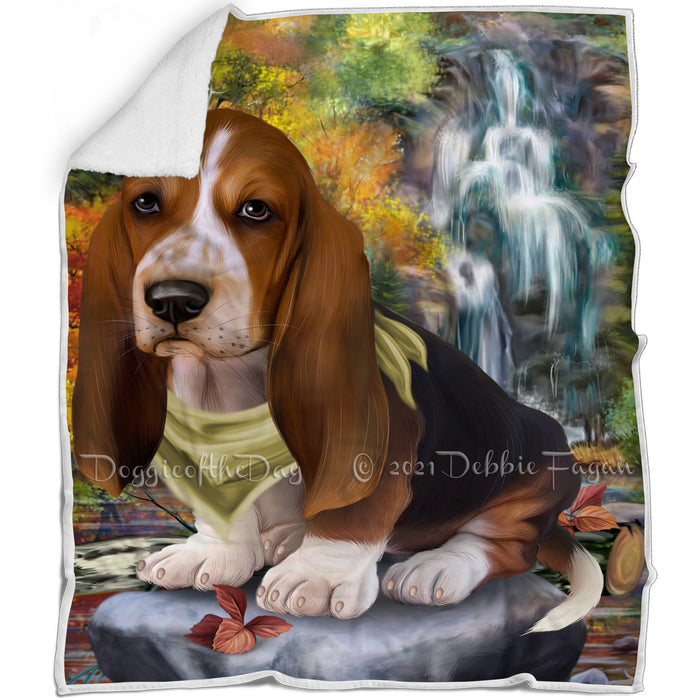 Scenic Waterfall Basset Hound Dog Blanket BLNKT83082