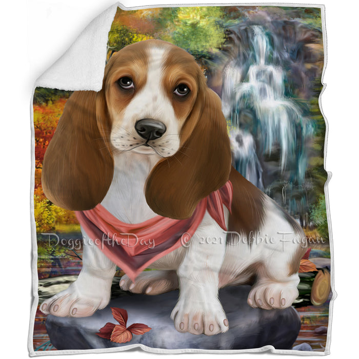 Scenic Waterfall Basset Hound Dog Blanket BLNKT83091