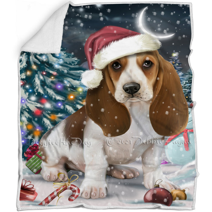 Have a Holly Jolly Christmas Basset Hound Dog in Holiday Background Blanket D136