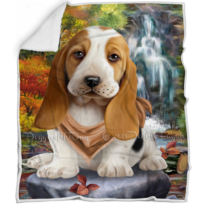 Scenic Waterfall Basset Hound Dog Blanket BLNKT83100