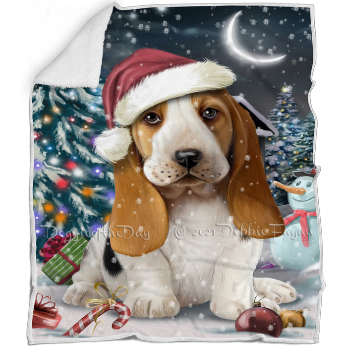 Have a Holly Jolly Christmas Basset Hound Dog in Holiday Background Blanket D137