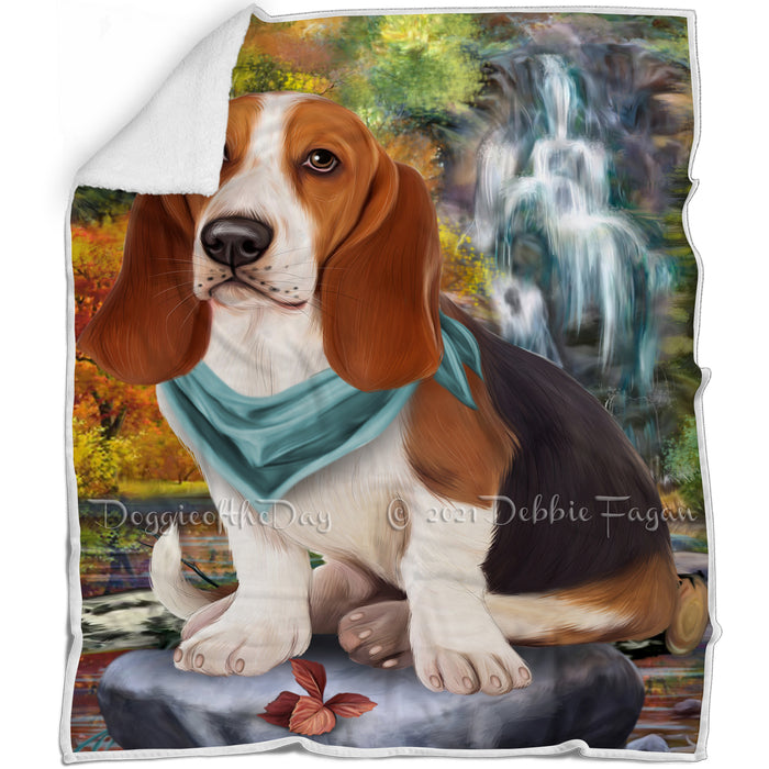 Scenic Waterfall Basset Hound Dog Blanket BLNKT83109