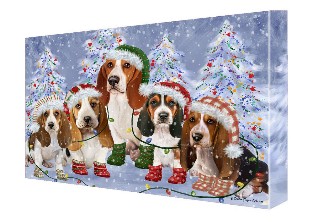 Christmas Lights and Basset Hound Dogs Canvas Wall Art - Premium Quality Ready to Hang Room Decor Wall Art Canvas - Unique Animal Printed Digital Painting for Decoration