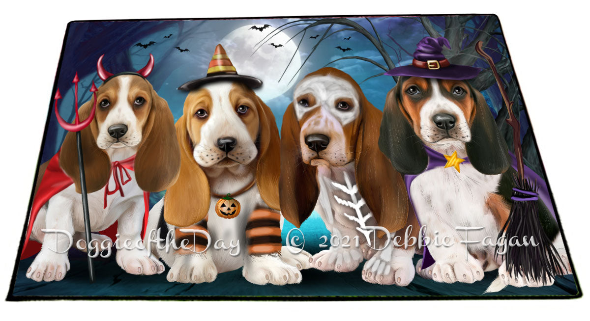 Happy Halloween Trick or Treat Basset Hound Dogs Indoor/Outdoor Welcome Floormat - Premium Quality Washable Anti-Slip Doormat Rug FLMS58324