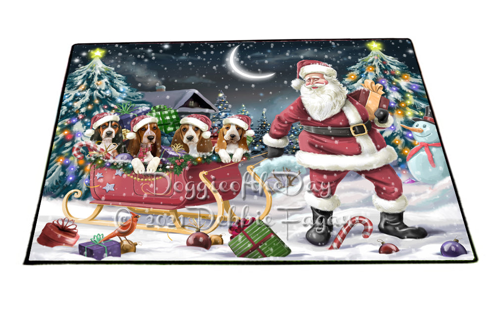 Santa Sled Christmas Happy Holidays Basset Hound Dogs Indoor/Outdoor Welcome Floormat - Premium Quality Washable Anti-Slip Doormat Rug FLMS56407