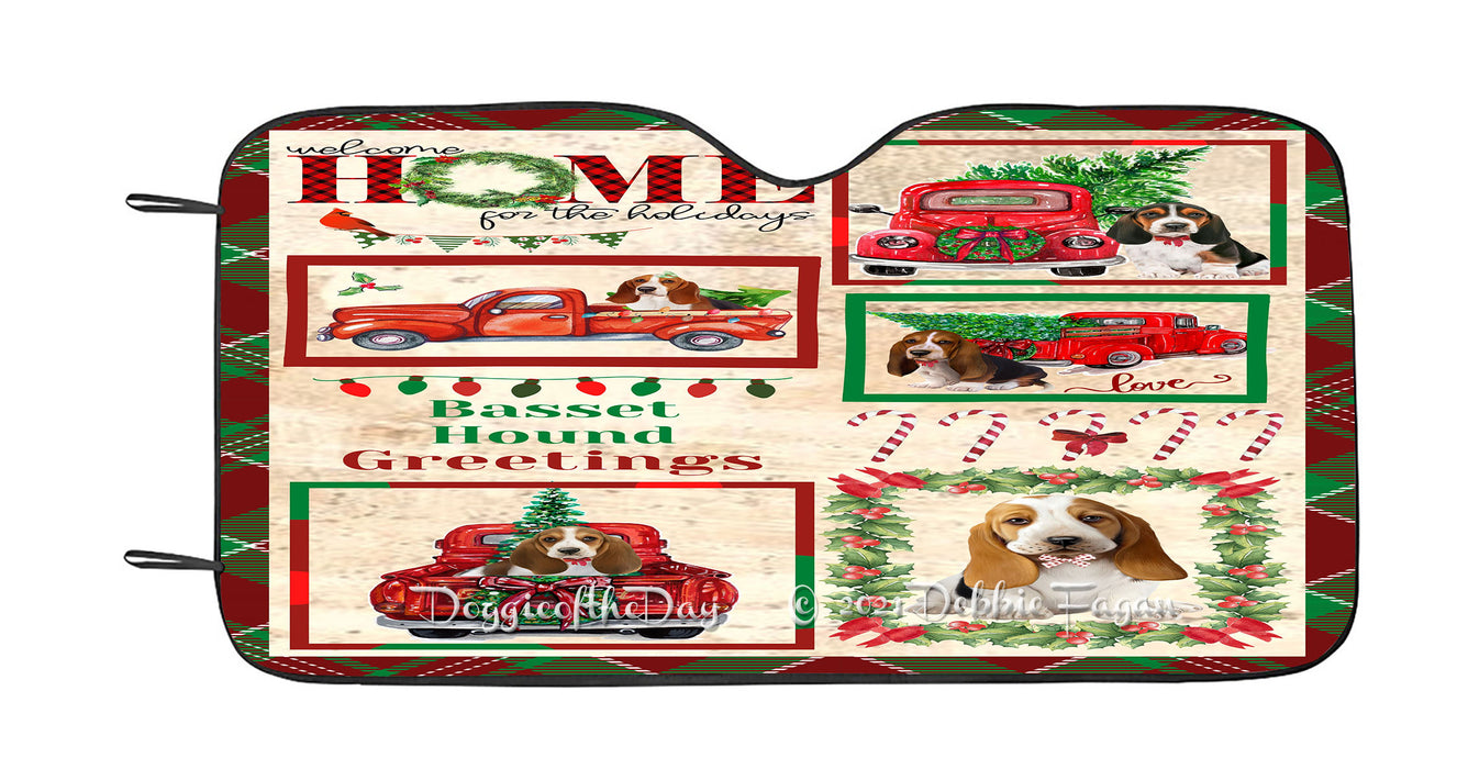 Welcome Home for Christmas Holidays Basset Hound Dogs Car Sun Shade Cover Curtain