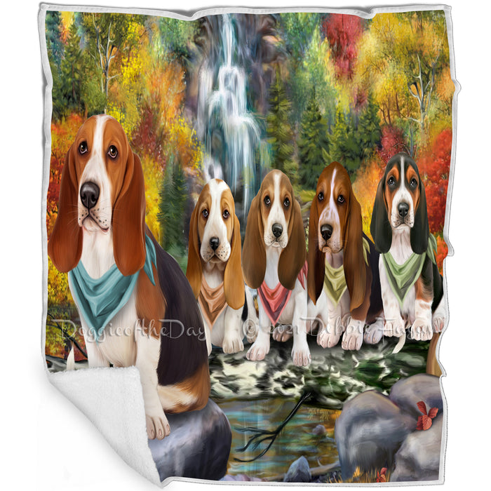 Scenic Waterfall Basset Hounds Dog Blanket BLNKT83064