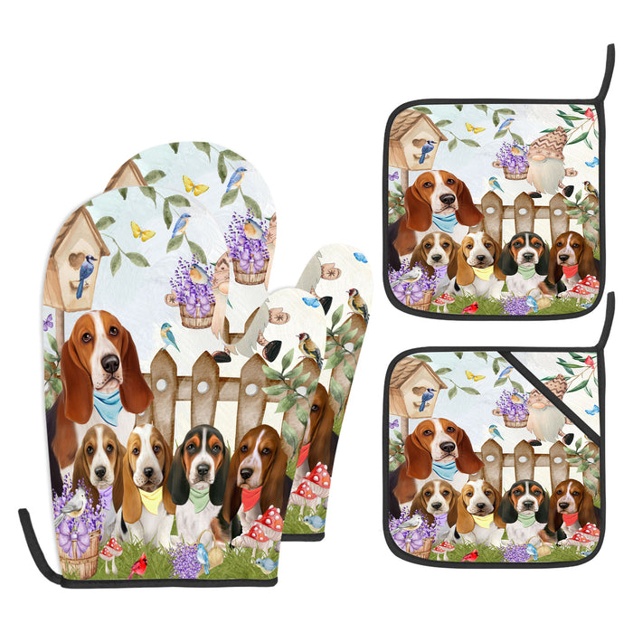 Basset Hound Oven Mitts and Pot Holder Set, Explore a Variety of Personalized Designs, Custom, Kitchen Gloves for Cooking with Potholders, Pet and Dog Gift Lovers