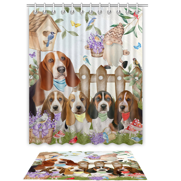 Basset Hound Shower Curtain & Bath Mat Set - Explore a Variety of Personalized Designs - Custom Rug and Curtains with hooks for Bathroom Decor - Pet and Dog Lovers Gift