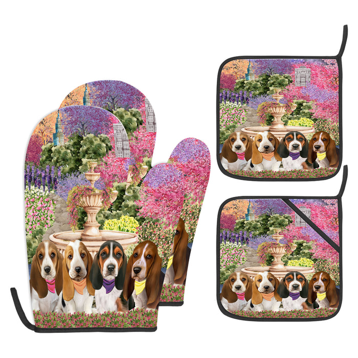 Basset Hound Oven Mitts and Pot Holder Set: Kitchen Gloves for Cooking with Potholders, Custom, Personalized, Explore a Variety of Designs, Dog Lovers Gift