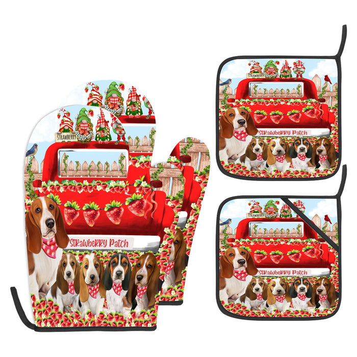 Basset Hound Oven Mitts and Pot Holder Set, Explore a Variety of Personalized Designs, Custom, Kitchen Gloves for Cooking with Potholders, Pet and Dog Gift Lovers