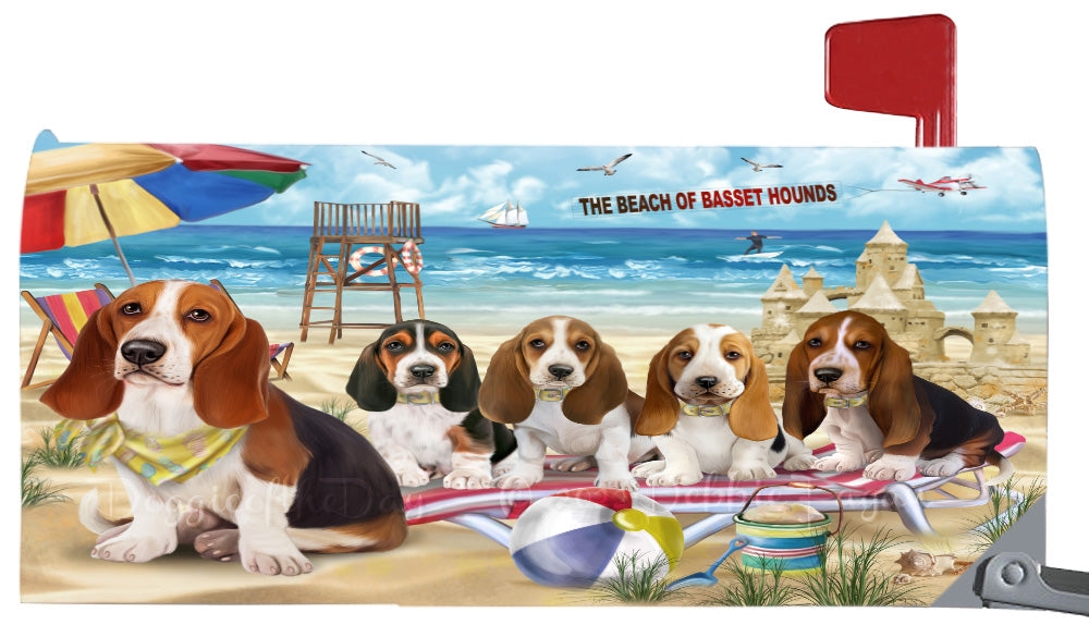 Pet Friendly Beach Basset Hound Dogs Magnetic Mailbox Cover Both Sides Pet Theme Printed Decorative Letter Box Wrap Case Postbox Thick Magnetic Vinyl Material