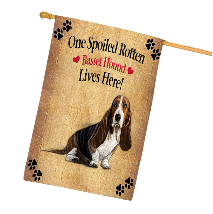 Spoiled Rotten Basset Hound Dog House Flag Outdoor Decorative Double Sided Pet Portrait Weather Resistant Premium Quality Animal Printed Home Decorative Flags 100% Polyester FLG68174