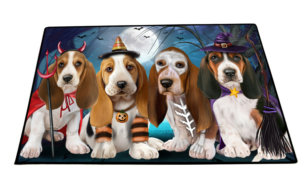 Happy Halloween Trick or Treat Basset Hound Dogs Floor Mat- Anti-Slip Pet Door Mat Indoor Outdoor Front Rug Mats for Home Outside Entrance Pets Portrait Unique Rug Washable Premium Quality Mat
