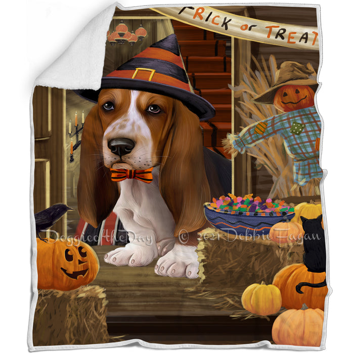 Enter at Own Risk Trick or Treat Halloween Basset Hound Dog Blanket BLNKT94143