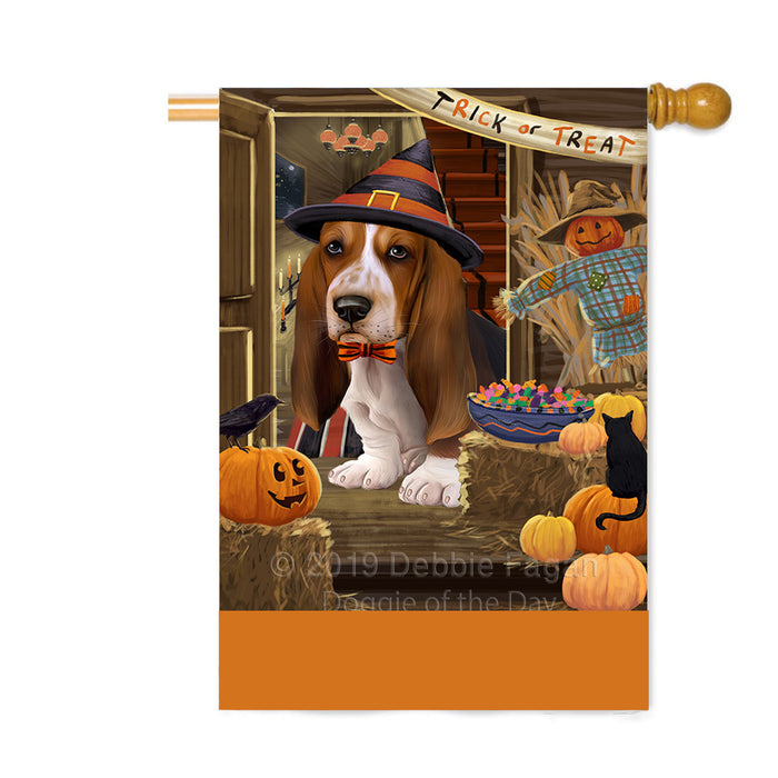 Personalized Enter at Own Risk Trick or Treat Halloween Basset Hound Dog Custom House Flag FLG-DOTD-A59505