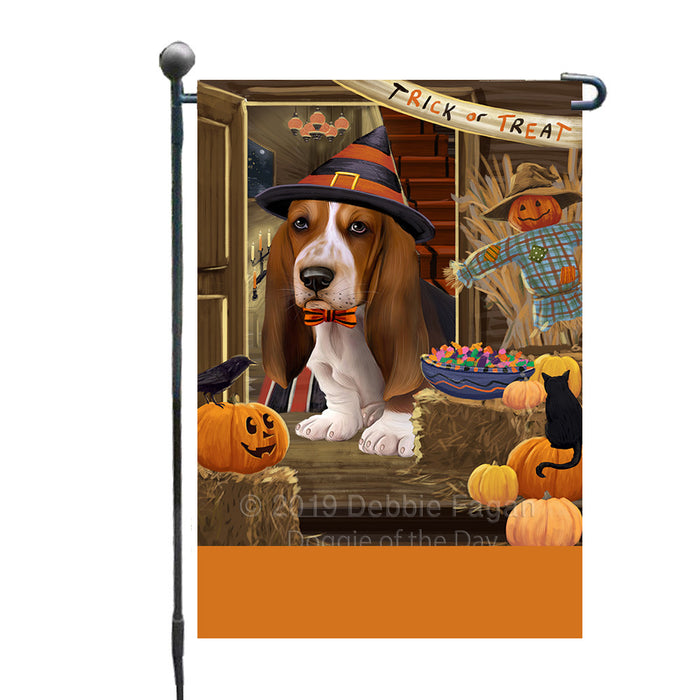 Personalized Enter at Own Risk Trick or Treat Halloween Basset Hound Dog Custom Garden Flags GFLG-DOTD-A59449