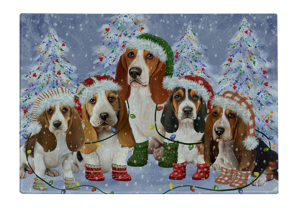 Christmas Lights and Basset Hound Dogs Cutting Board - For Kitchen - Scratch & Stain Resistant - Designed To Stay In Place - Easy To Clean By Hand - Perfect for Chopping Meats, Vegetables