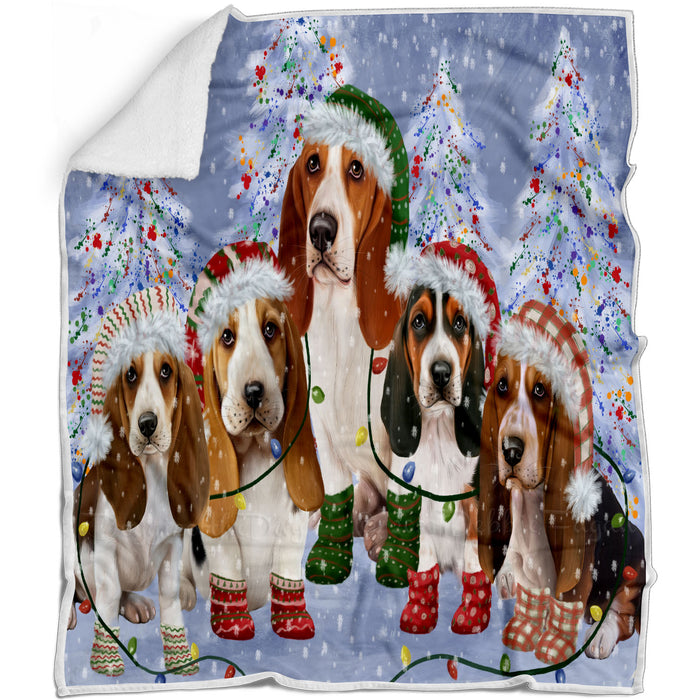 Christmas Lights and Basset Hound Dogs Blanket - Lightweight Soft Cozy and Durable Bed Blanket - Animal Theme Fuzzy Blanket for Sofa Couch