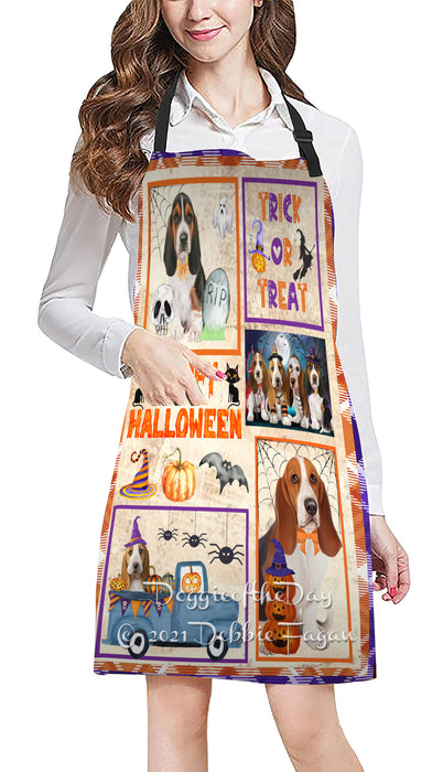 Happy Halloween Trick or Treat Basset Hound Dogs Cooking Kitchen Adjustable Apron Apron49286