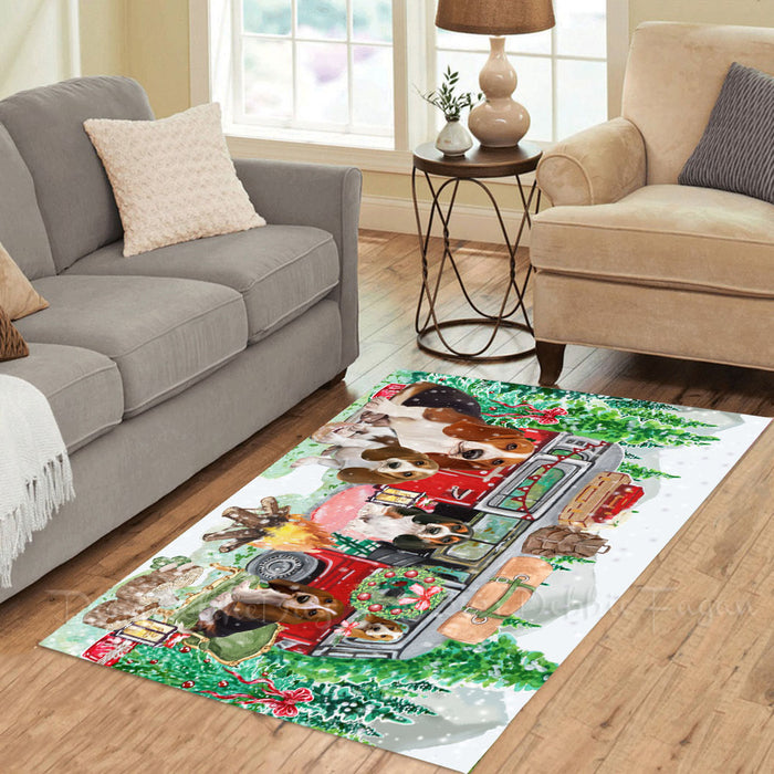 Christmas Time Camping with Basset Hound Dogs Area Rug - Ultra Soft Cute Pet Printed Unique Style Floor Living Room Carpet Decorative Rug for Indoor Gift for Pet Lovers