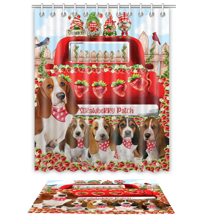 Basset Hound Shower Curtain & Bath Mat Set, Bathroom Decor Curtains with hooks and Rug, Explore a Variety of Designs, Personalized, Custom, Dog Lover's Gifts