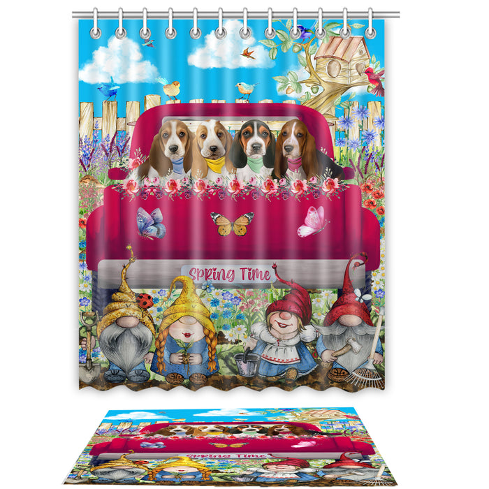 Basset Hound Shower Curtain & Bath Mat Set, Bathroom Decor Curtains with hooks and Rug, Explore a Variety of Designs, Personalized, Custom, Dog Lover's Gifts