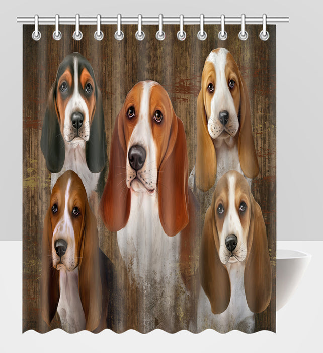 Rustic Basset Hound Dogs Shower Curtain